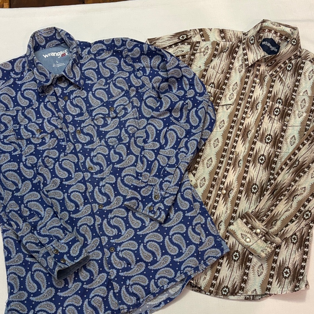 Wrangler Kids Blue Paisley and Brown Patterned Shirts